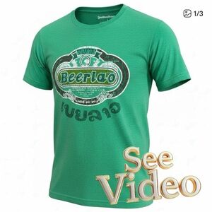 👛 (ANY 2/$20) FASHIONBRAND Vintage Green BEERLAO Tee Shirt See Size Note